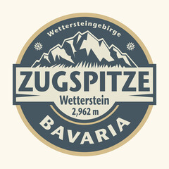 Emblem with the name of town Zugspitze, Bavaria, Germany