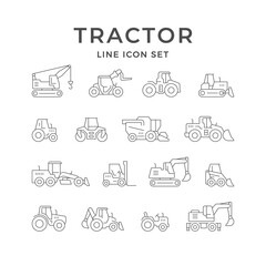 Set line icons of tractors
