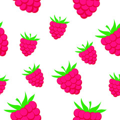 vector pattern with raspberries. pink berry in a cute pattern. raspberries with green leaves