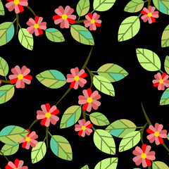 Blooming apple twig with flowers, seamless pattern.