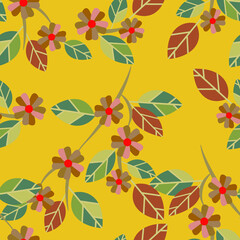 Blooming apple twig with flowers, seamless pattern.