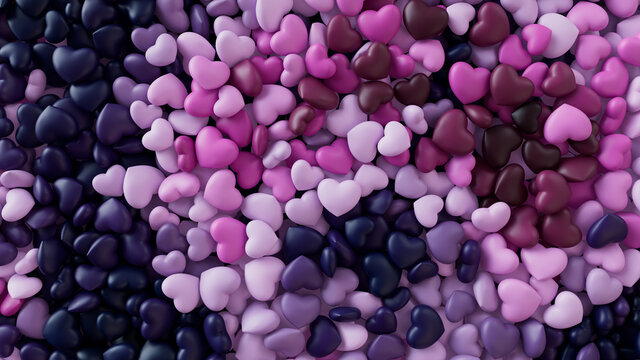 Multicolored Heart background. Valentine Wallpaper with Pink, Magenta and Navy Blue love hearts. 3D Render 