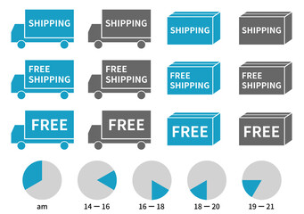 送料無料・配送時間帯のアイコン詰め合わせ　青　英語