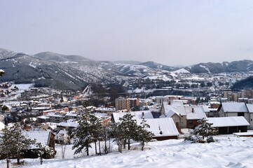 city landscape in winter under snow