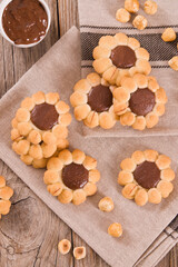 Flower shaped chocolate biscuits.