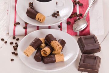 Chocolate wafer rolls.