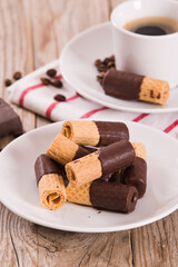 Chocolate wafer rolls.