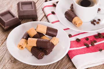Chocolate wafer rolls.