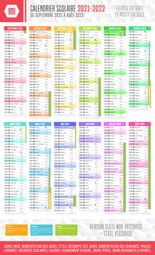 Calendrier scolaire 2020-2021 panneau cartonné multicouleurs