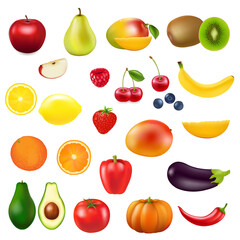 Collection Fresh Fruit With Gradient Mesh, Vector Illustration