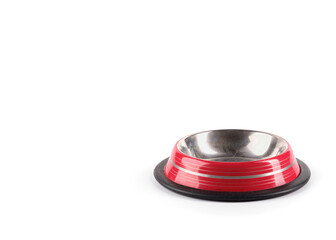 Empty bowl for dog or cat food isolated on white background with copy space