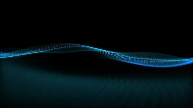 Abstract blue wave particle over dark background, futuristic technology and innovation concept - 4k clip of stock video