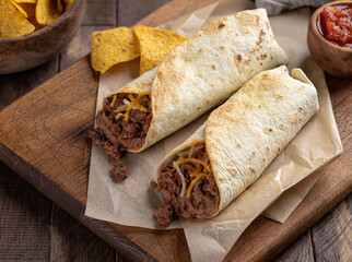 Beef Burrito With Refried Beans and Cheese