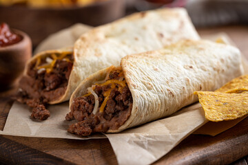 Beef Burrito With Refried Beans and Cheese