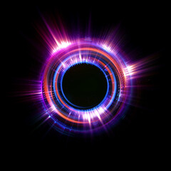 Vivid abstract background. Beautiful design of rotation frame.  .Mystical portal. Bright sphere lens. Rotating lines. Glow ring. .Magic neon ball. Led blurred swirl. Spiral glint lines. HUD