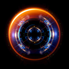 Vivid abstract background. Beautiful design of rotation frame.  .Mystical portal. Bright sphere lens. Rotating lines. Glow ring. .Magic neon ball. Led blurred swirl. Spiral glint lines. HUD