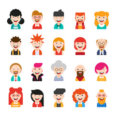 20 avatars of characters. men and women of different ages and social status. illustration in modern flat style. icons for social networks, websites. 