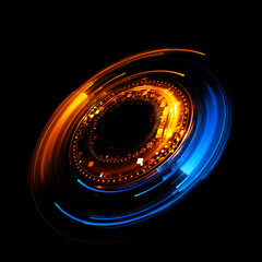 Vivid abstract background. Beautiful design of rotation frame.  .Mystical portal. Bright sphere lens. Rotating lines. Glow ring. .Magic neon ball. Led blurred swirl. Spiral glint lines. HUD