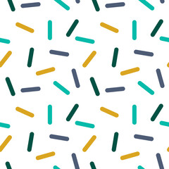 Seamless pattern with multicolored confetti. Covering confectionery.  Multicolored sticks. For decor and design of menu in cafe and shop, fabric, paper, packaging