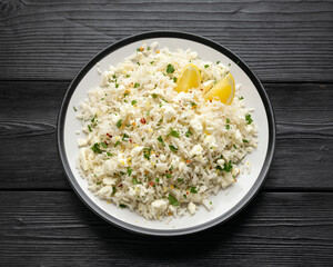 Greek Feta cheese Rice with lemon zest and herbs