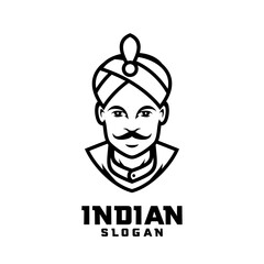 Indian chef character white outline logo design cartoon