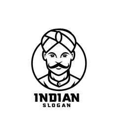 Indian chef character white outline logo design cartoon