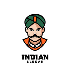 Indian chef character white outline logo design cartoon