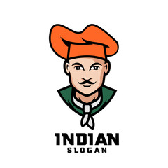 Indian chef character white outline logo design cartoon