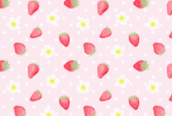 seamless pattern with strawberries and flowers for banners, cards, flyers, social media wallpapers, etc.