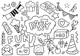 hand drawn party doodle happy birthday Ornaments background pattern Vector illustration