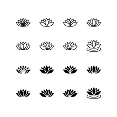 Fototapeta premium Set of lotus flower icons vector. Can be used web and mobile for yoga meditation logo. Vector floral labels for Wellness industry