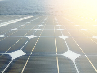 Close-up of Solar energy panel photovoltaics module in the sea offshore