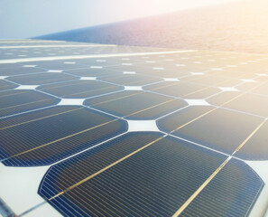 Close-up of Solar energy panel photovoltaics module in the sea offshore