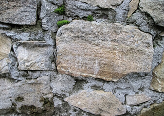 Cobblestones of various sizes and shapes. Wall covering.