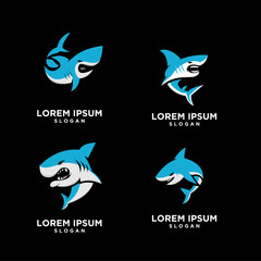 set collection mascot angry blue shark sport game club team vector logo template illustration design