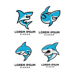 set collection mascot angry blue shark sport game club team vector logo template illustration design