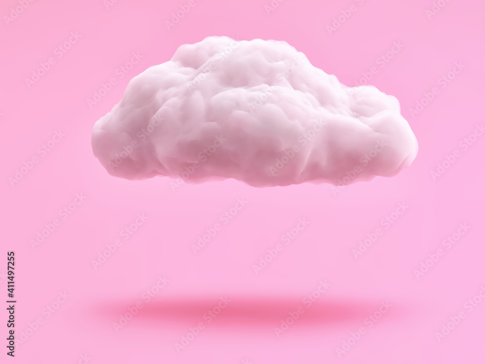 Wall mural White cloud isolated on pink background. Clipping path included