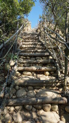 Fototapeta na wymiar steps at the Flame Mountain Loop in the Huoyanshan Nature Reserve close to Yuanli Township, Miaoli, Taiwan, January