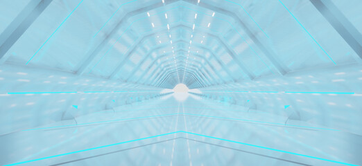 Abstract interior sci-fi spaceship corridors. futuristic design spaceship interior in blue background. 3d rendering.