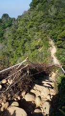 Obraz premium steps at the Flame Mountain Loop in the Huoyanshan Nature Reserve close to Yuanli Township, Miaoli, Taiwan, January