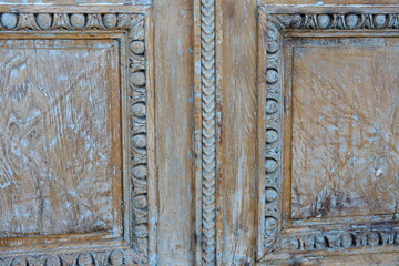 A wooden door after stripping work at the museum of 