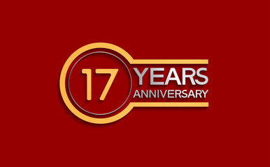 17 years anniversary golden and silver color with circle isolated on red background use for party and celebration special moment - obrazy, fototapety, plakaty