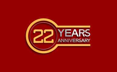 22 years anniversary golden and silver color with circle isolated on red background use for party and celebration special moment