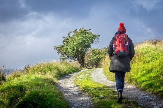 woman out trekking on Arran