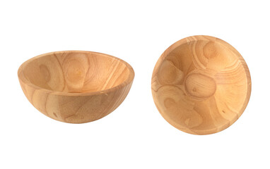 Empty wooden bowl isolated on white background for cooking with natural bowl concept