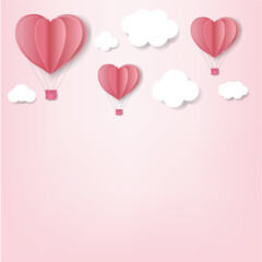 Obraz na płótnie Canvas Paper Hearts With Cloud Pink Background With Gradient Mesh, Vector Illustration