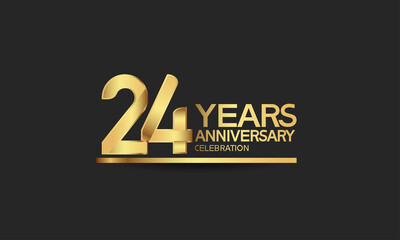 24 years anniversary celebration with elegant golden color isolated on black background can be use for special moment, party and invitation event