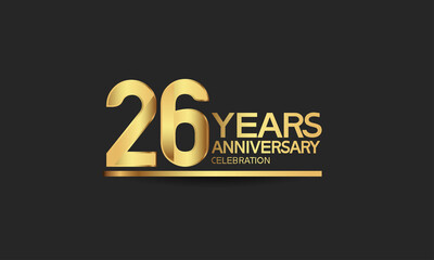 Obraz premium 26 years anniversary celebration with elegant golden color isolated on black background can be use for special moment, party and invitation event