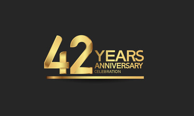 Fototapeta na wymiar 42 years anniversary celebration with elegant golden color isolated on black background can be use for special moment, party and invitation event