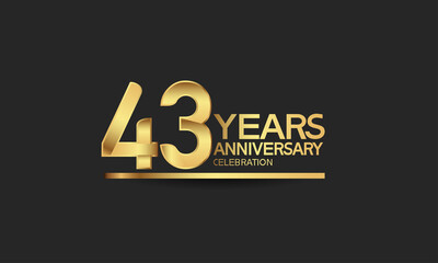 Fototapeta na wymiar 43 years anniversary celebration with elegant golden color isolated on black background can be use for special moment, party and invitation event